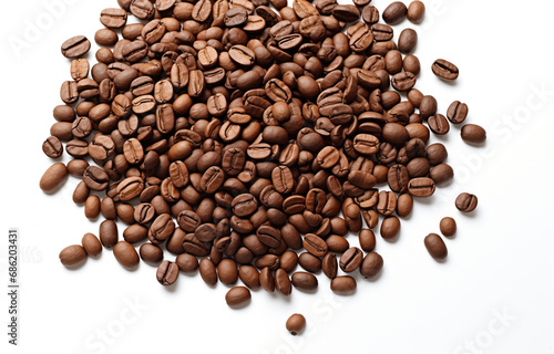 Dark brown coffee beans isolated on white background