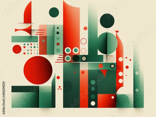a christmas design in red and green colors, in the style of color-blocked shapes