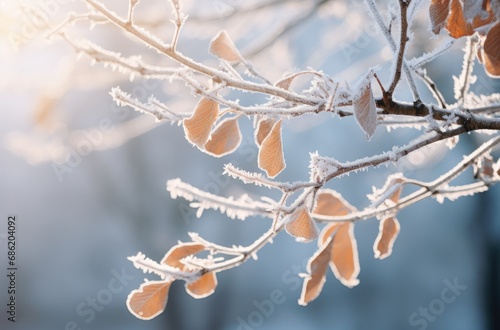 a close up of a tree branch with frost