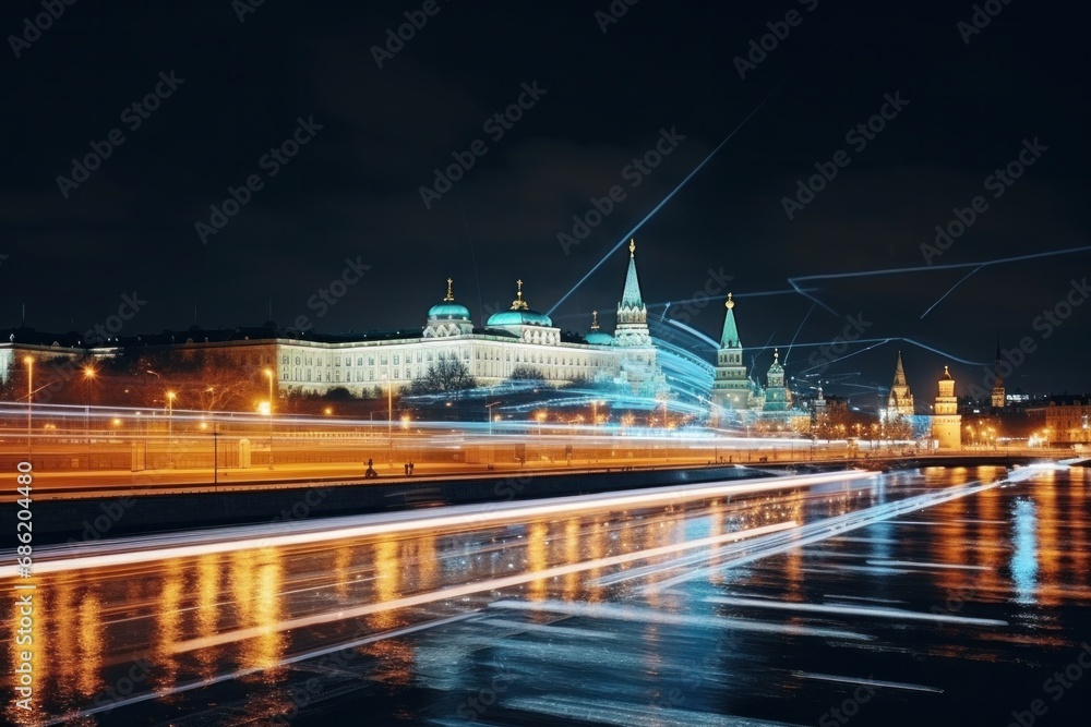 Fototapeta premium a long night shot of city view
