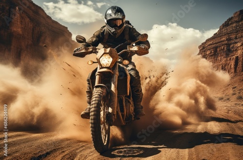 a black man riding a motorcycle down a dirt road