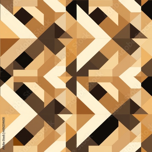 a pattern of different geometric shapes with beige and brown fabrics