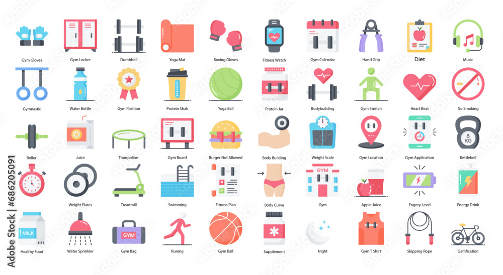 Gym Fitness Flat Icons Workout Biceps Muscle Iconset 50 Vector Icons Gym Fitness Flat Icons Workout Biceps Muscle Iconset 50 Vector Icons