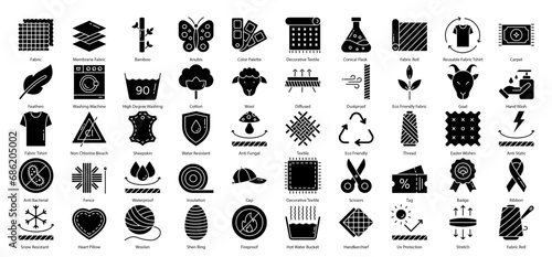 Fabric Glyph Icons Cotton Textile Fashion Iconset 50 Vector Icons in Black