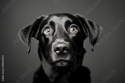 A Close-Up of a Cute Dog with an Open Mouth And a surprised Look On It s Face. A close up of a happy dog with its mouth open on a studio Backdrop.
