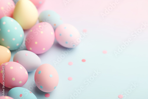 Colorful easter eggs on pastel background. 