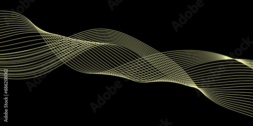 Abstract Black background with a glowing abstract waves. Abstract wave element for design. Digital frequency track equalizer, Futuristic background design. Long exposure, Light painting photography.