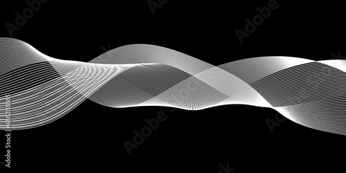 Abstract Black background with a glowing abstract waves. Abstract wave element for design. Digital frequency track equalizer, Futuristic background design. Long exposure, Light painting photography.