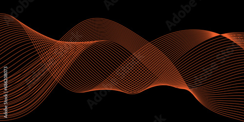 Abstract Black background with a glowing abstract waves. Abstract wave element for design. Digital frequency track equalizer, Futuristic background design. Long exposure, Light painting photography.