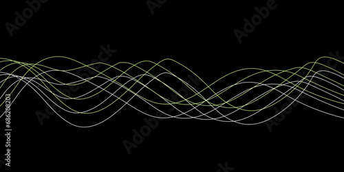 Abstract Black background with a glowing abstract waves. Abstract wave element for design. Digital frequency track equalizer, Futuristic background design. Long exposure, Light painting photography.