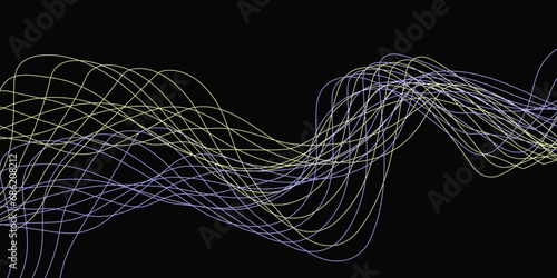 Abstract Black background with a glowing abstract waves. Abstract wave element for design. Digital frequency track equalizer, Futuristic background design. Long exposure, Light painting photography.