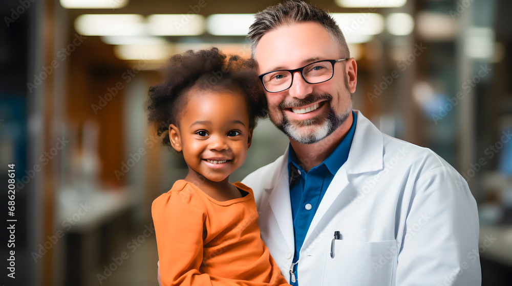 A pediatrician with an African American girl A pediatrician with an African American girl