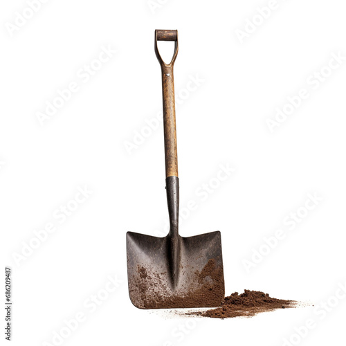 A shovel is leaning isolated on transparent background