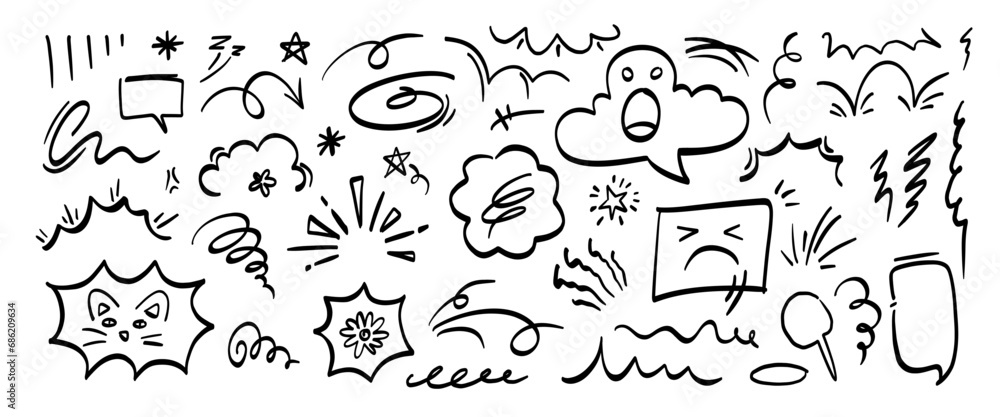 Hand drawn doodle vector set. Collection of cute hand drawn doodle. Hand drawn doodle vector set. Collection of cute hand drawn doodle.