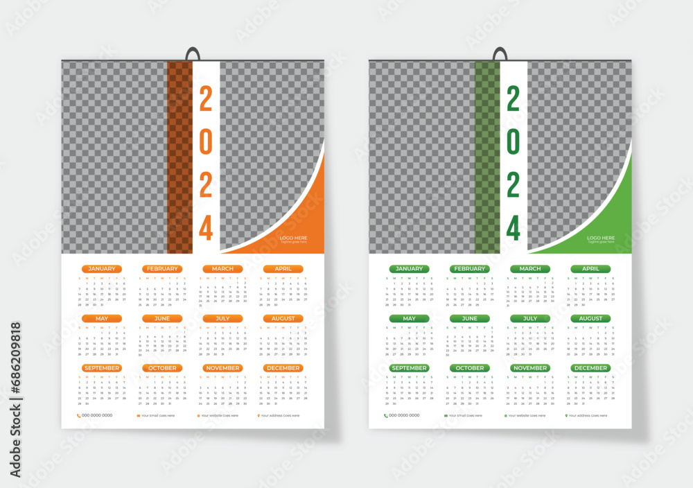 Wall calendar design template for 2024 elegant design Calendar for