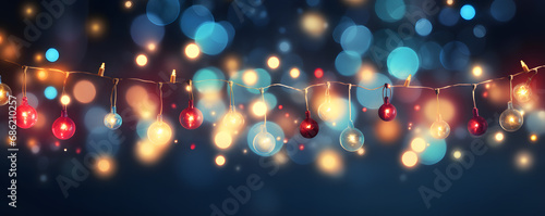Hintergrund mit Glitter, Lichtern, Lichterkette, Funkeln, Sterne in rot, gold, blau, weiß und schwarz als bokeh Banner photo