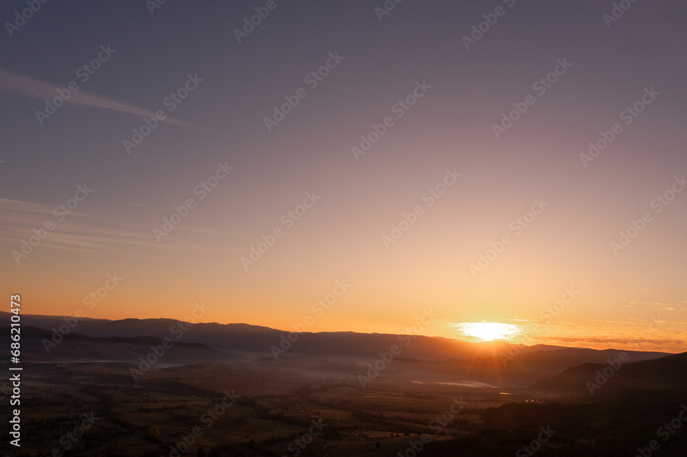 aerial view of foggy morning autumn mountains with clouds bansko bulgaria aerial view of foggy morning autumn mountains with clouds bansko bulgaria