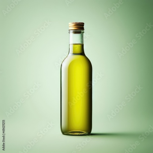 bottle of olive oil isolated on green background