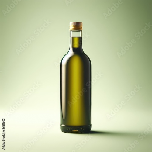 bottle of olive oil isolated on green background