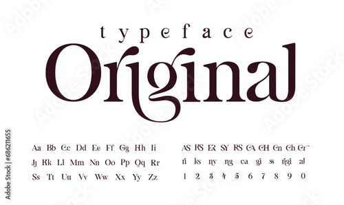 Original modern font. Upper and lower case, set of ligatures. Ideal for headlines and logos photo