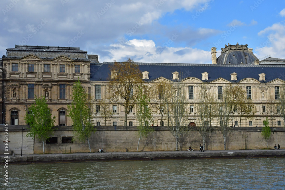 Paris; France - april 27 2023 : Bateaux Mouche, tourist boat river