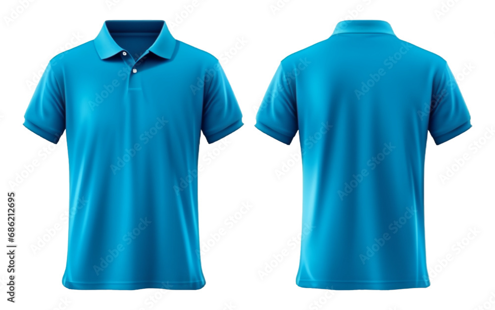 Blue polo shirt mockup, front and back view, AI generated Blue polo shirt mockup, front and back view, AI generated