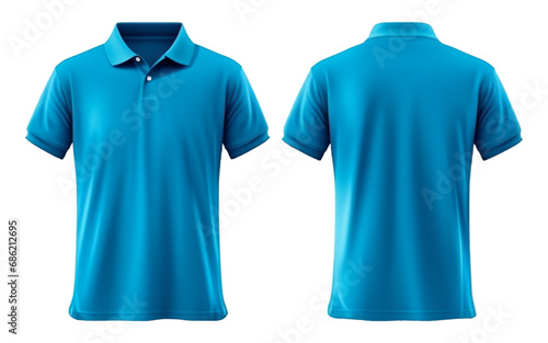 Blue polo shirt mockup, front and back view, AI generated