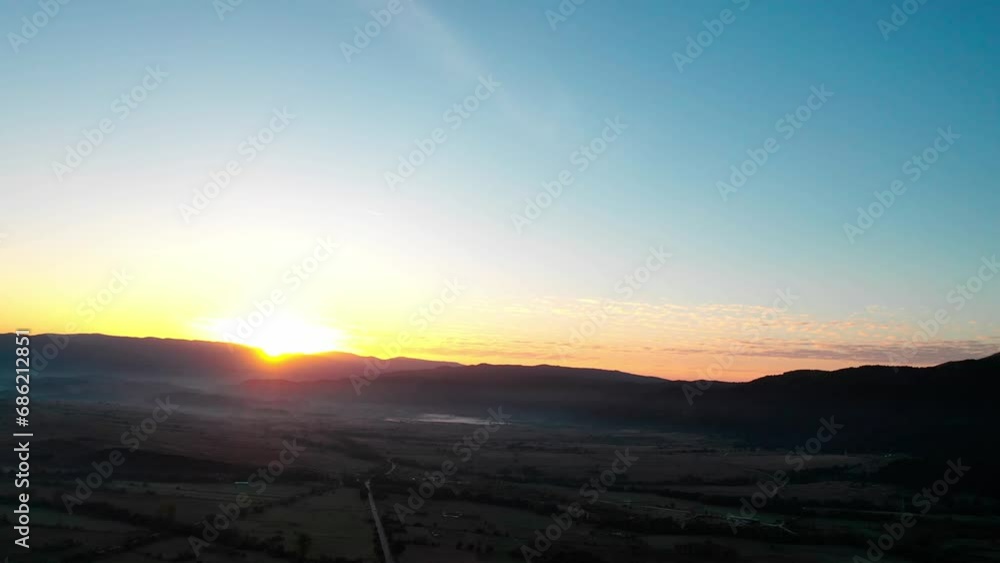 aerial view of foggy morning autumn mountains with clouds bansko bulgaria aerial view of foggy morning autumn mountains with clouds bansko bulgaria