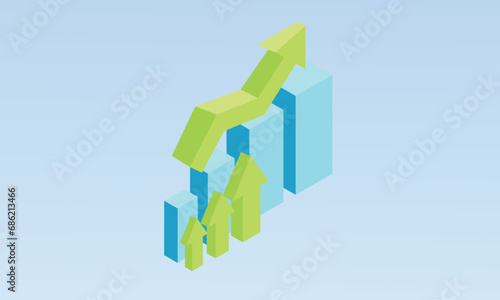 3d minimal dynamics of course online graphics. Trade arrow. Exchange price chart.Growth and changes in value. Reporting annual and quarterly profits.on pastel background