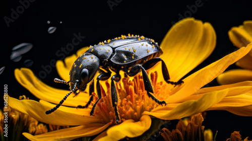 Macro photo of an bug sitting on flowers. Extreme macro close-up of an insect. Very detailed. Wold nature. © Vladimir