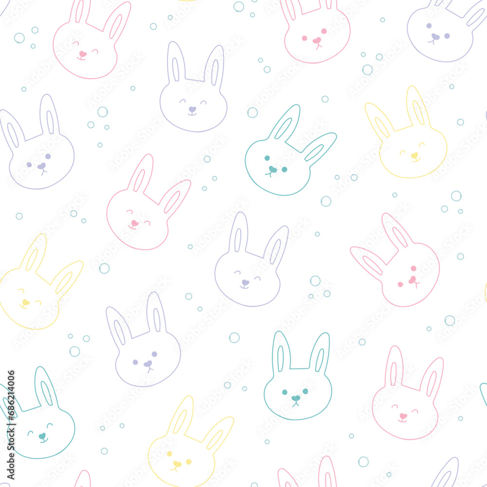 Seamless pattern of hand drawn bunny heads. Doodle rabbits ornament. Vector illustration Seamless pattern of hand drawn bunny heads. Doodle rabbits ornament. Vector illustration