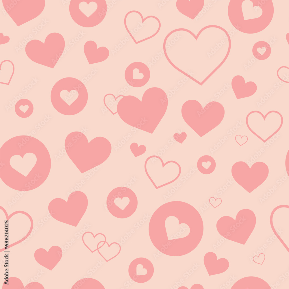 Seamless pattern of hearts and heart buttons. Vector illustration
