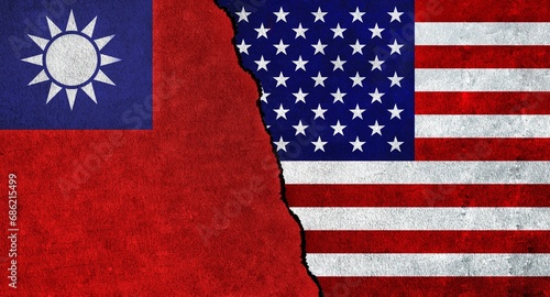Wallpaper Mural USA and Taiwan flag together on a textured wall. Relations between Chinese Taipei and United States of America Torontodigital.ca