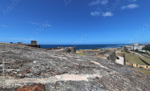 View from defensive walls of fortress at San Juan in Puerto Rico