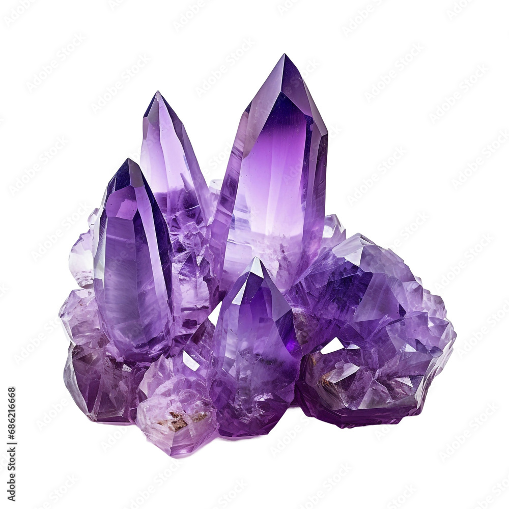 Amethyst crystals contras isolated on transparent background - obrazy, fototapety, plakaty 