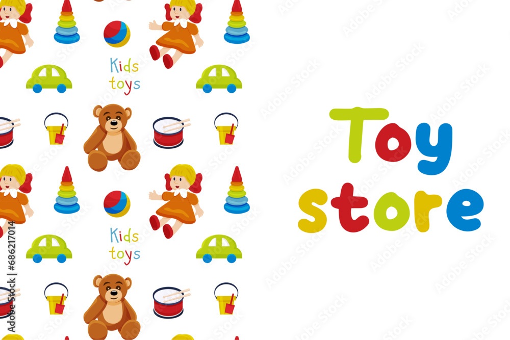 A template banner or flyer for a Toy Store. cartoon vector pattern. A template banner or flyer for a Toy Store. cartoon vector pattern.