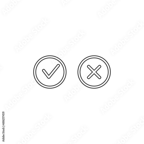 Checkmark-Check, X or Approve & Deny Line Art Vector Color Icon for Apps and Websites. Vector