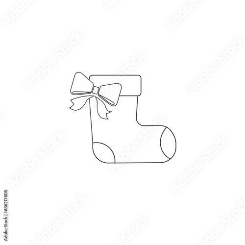 Christmas stocking icon on white. Sock with bow icon. Vector