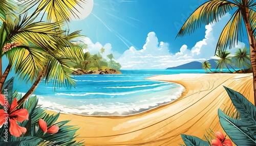drawing tropical beach summer background graphic illustration design generative ai