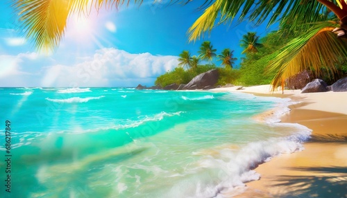 sunny tropical beach summer holidays vacation caribbean beach with turquoise water background