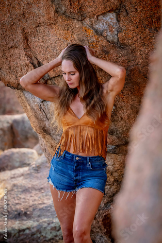 A Lovely Brunette Model Poses Outdoors While Enjoying The Fall Weather