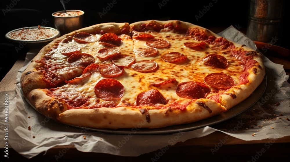 A classic pepperoni pizza, with gooey cheese and a perfectly crispy crust.