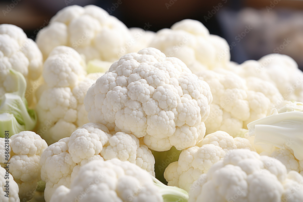 A close-up of cauliflower florets, showcasing their subtle beauty and versatility as a low-carb alternative. Concept of cauliflower delicacy. Generative Ai. A close-up of cauliflower florets, showcasing their subtle beauty and versatility as a low-carb alternative. Concept of cauliflower delicacy. Generative Ai.