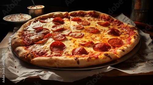 A classic pepperoni pizza, with gooey cheese and a perfectly crispy crust.