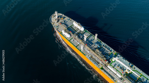 Aerial view of LPG gas ship. Gas carrier, gas tanker sailing in ocean photo