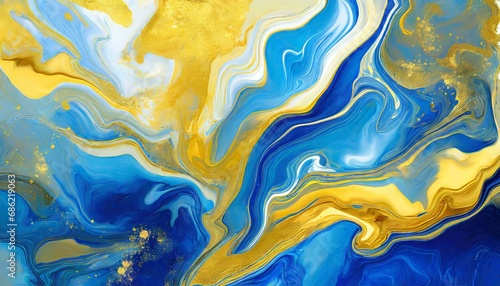 hand painted background with mixed liquid blue and golden paints abstract fluid acrylic painting modern art marbled blue abstract background liquid marble pattern