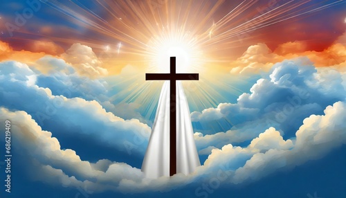illustration of the second coming of jesus christ the savior in the clouds in heaven generative ai background photo