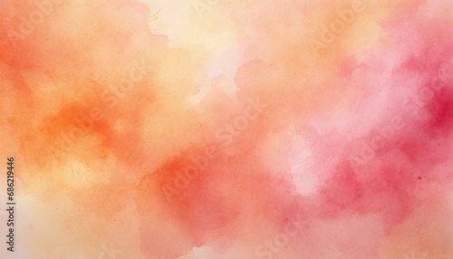 orange and pink background with watercolor painted texture and distressed vintage grunge stains old pastel peach and soft light red watercolor paint on paper © Mary
