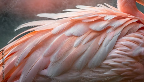 beautiful close up of the feathers of a pink flamingo bird creative background