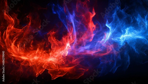 red and blue fire on balck background